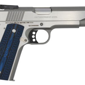 Colt Mfg O5072GCL Gold Cup Lite  9mm Luger 8+1 5" Stainless National Match Barrel, Stainless Steel Serrated Slide, Stainless Steel Frame w/Beavertail, Blue Scalloped G10 Grip, Ambidextrous