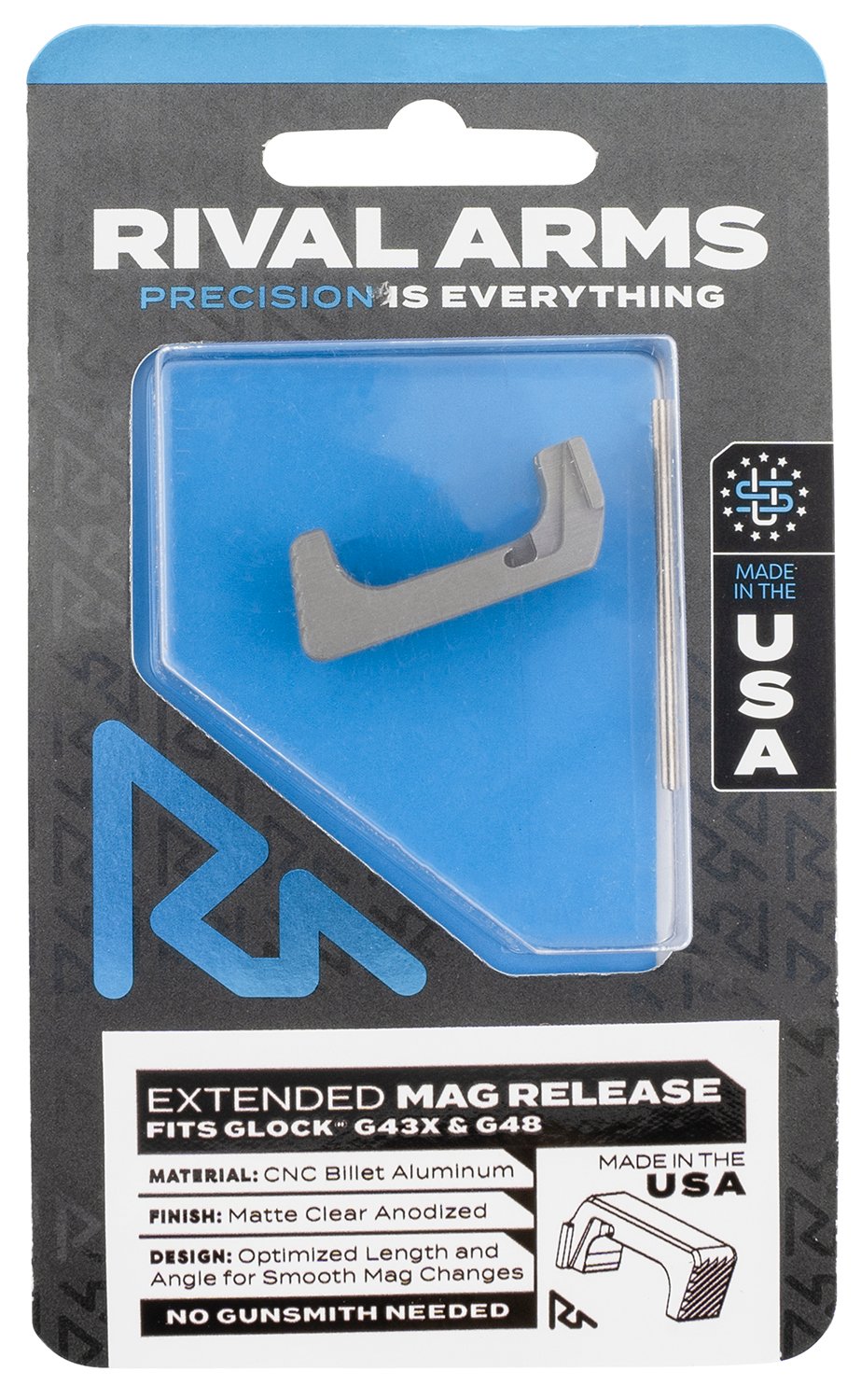 Rival Arms RA72G004D Magazine Release Extended Silver Aluminum for Glock 43X, 48