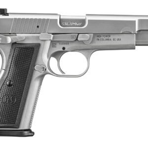 FN 66101116 High Power  9mm Luger 10+1 4.70" Black Target Crown Steel Barrel, Stainless PVD Serrated Steel Slide, Matte Stainless Steel Frame w/Beavertail, Black Textured Polymer Grip, Ambidextrous