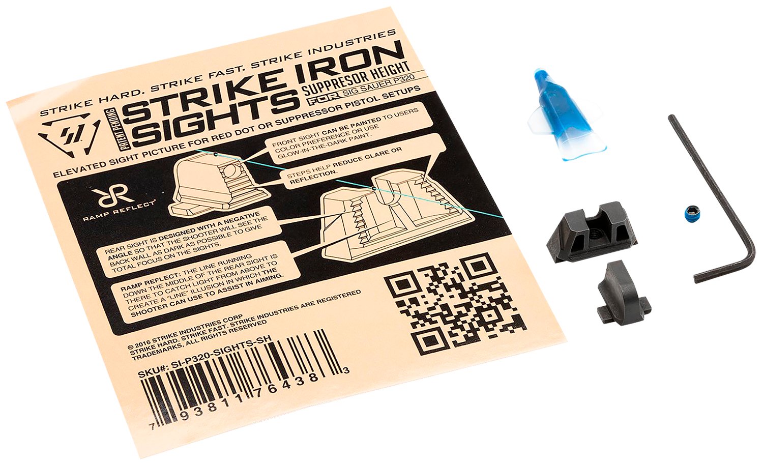 Strike Industries P320SIGHTSSH Strike Iron Sights Black/Blank Front Sight Black/Blank Rear Sight Sig Sauer P320 with Rear Dovetail Suppressor Height