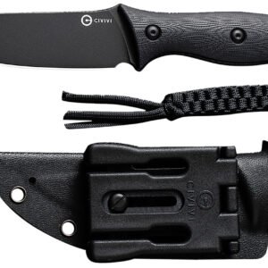 Civivi Knives C23041-1 Stormridge  3.92" Fixed Straight Back Plain Black Stonewashed Nitro-V Steel Blade, Black Textured G10 Handle