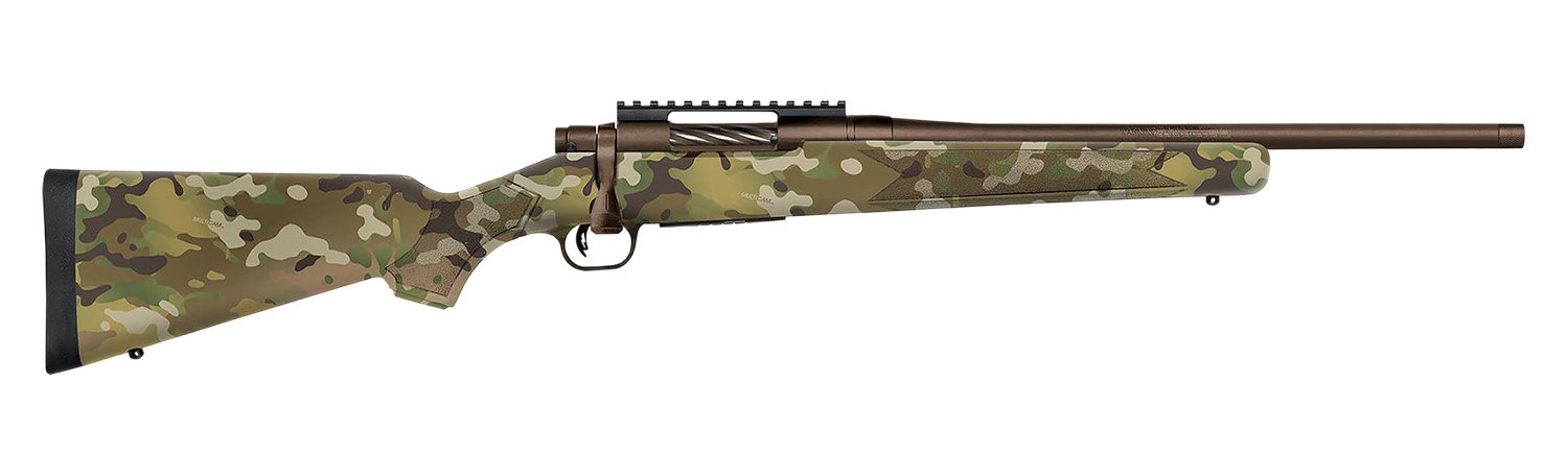 Mossberg 28279 Patriot Compact 450 Bushmaster 4+1 18" Patriot Brown Cerakote Threaded Bull Barrel, Patriot Brown Cerakote Steel Receiver w/Picatinny Rail, MultiCam Fixed Synthetic Stock