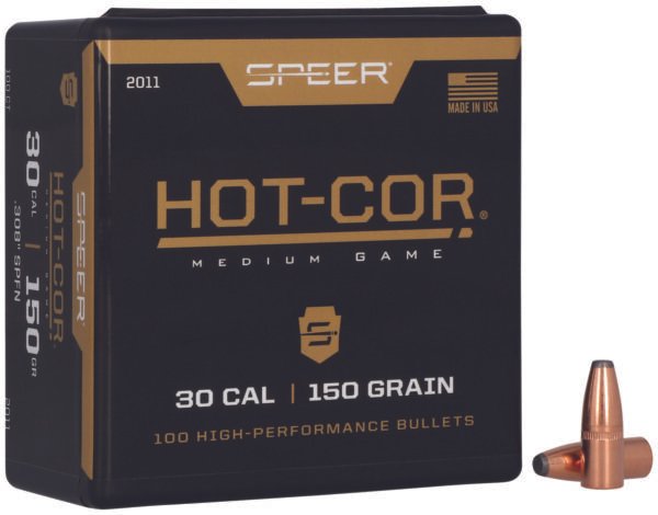 Speer 2011 Hot-Cor  30Cal 150gr Soft Point Flat Nose 100 Per Box/5 Case