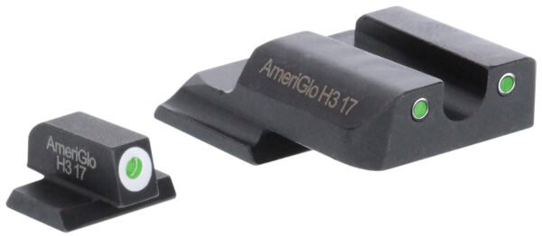 AmeriGlo SW145 Classic Tritium Set for Smith & Wesson M&P Shield  Green Tritium White Outline Front Sight-Green Tritium White Outline Rear Sight