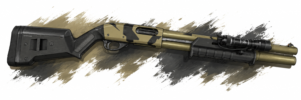 Remington 870 pump shotgun with light and furniture upgrades